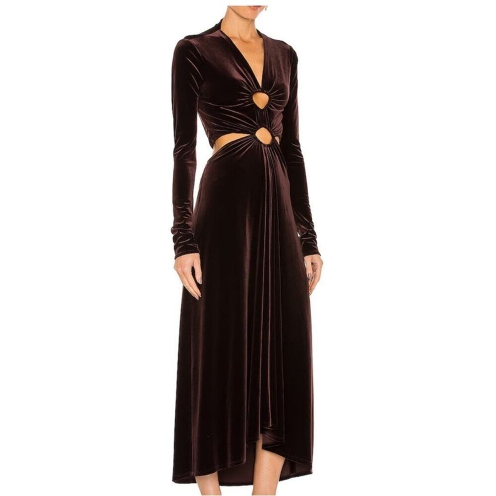 A.L.C. Maeve Java Brown Velvet Cutout L/S Midi Dress Keyhole Night Out NWT Sz 2